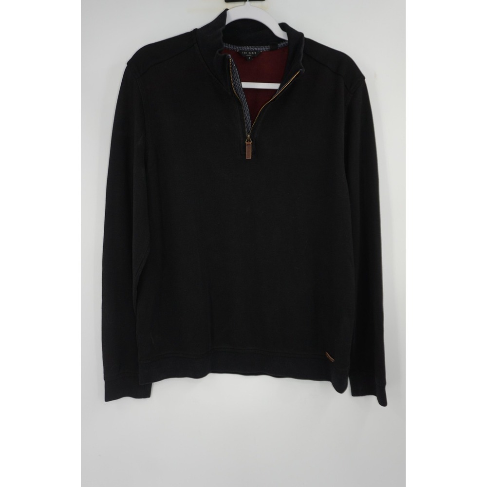 Ted Baker 1/4 Zip‎ Mock Neck Pullover Sweater Cotton Modal Black Men's 4 Large